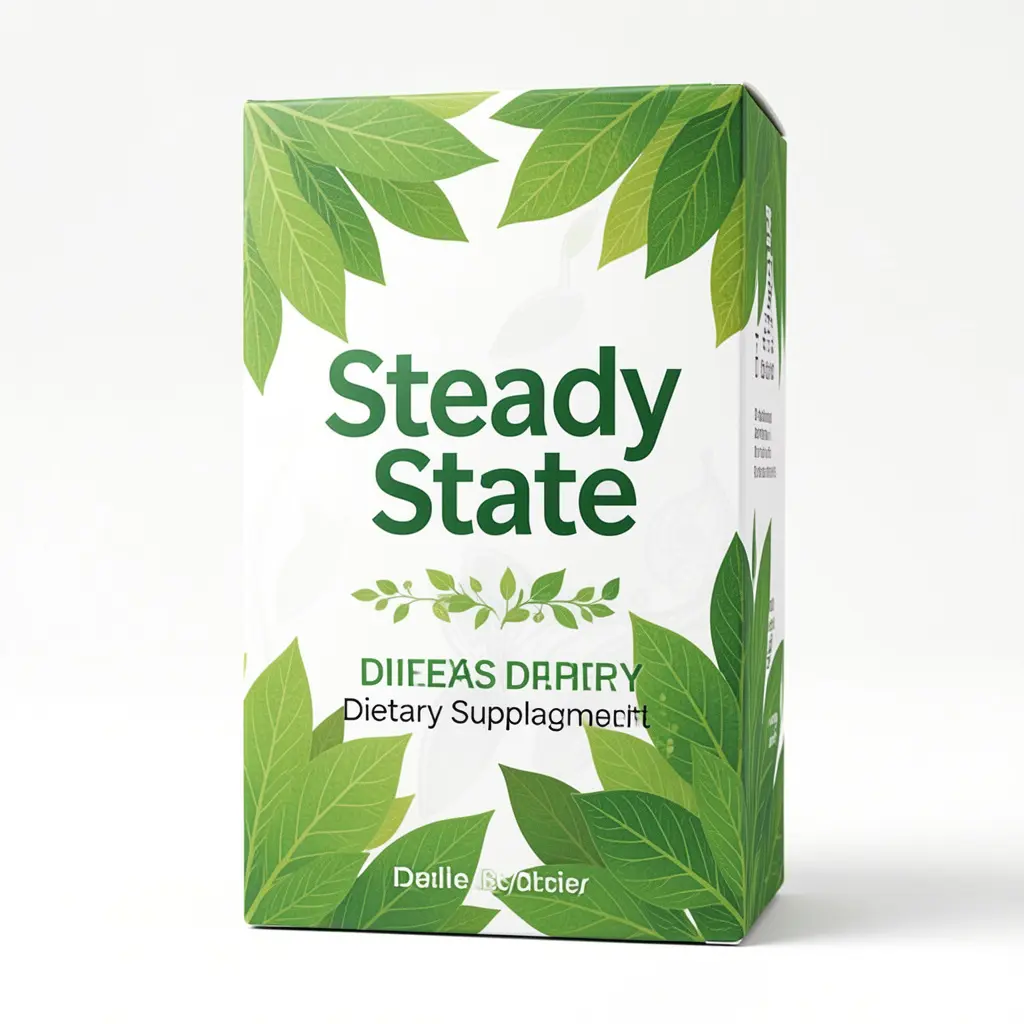 Steady State dietary supplement product packaging with natural leaf design